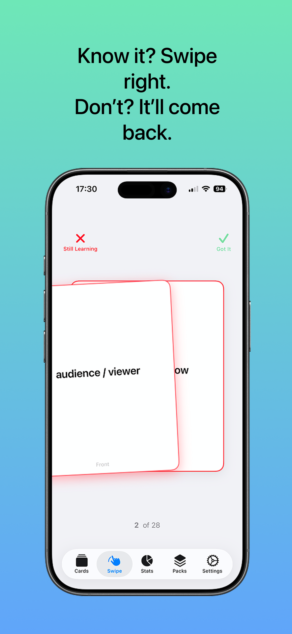 Flickard vocabulary pack selection screen